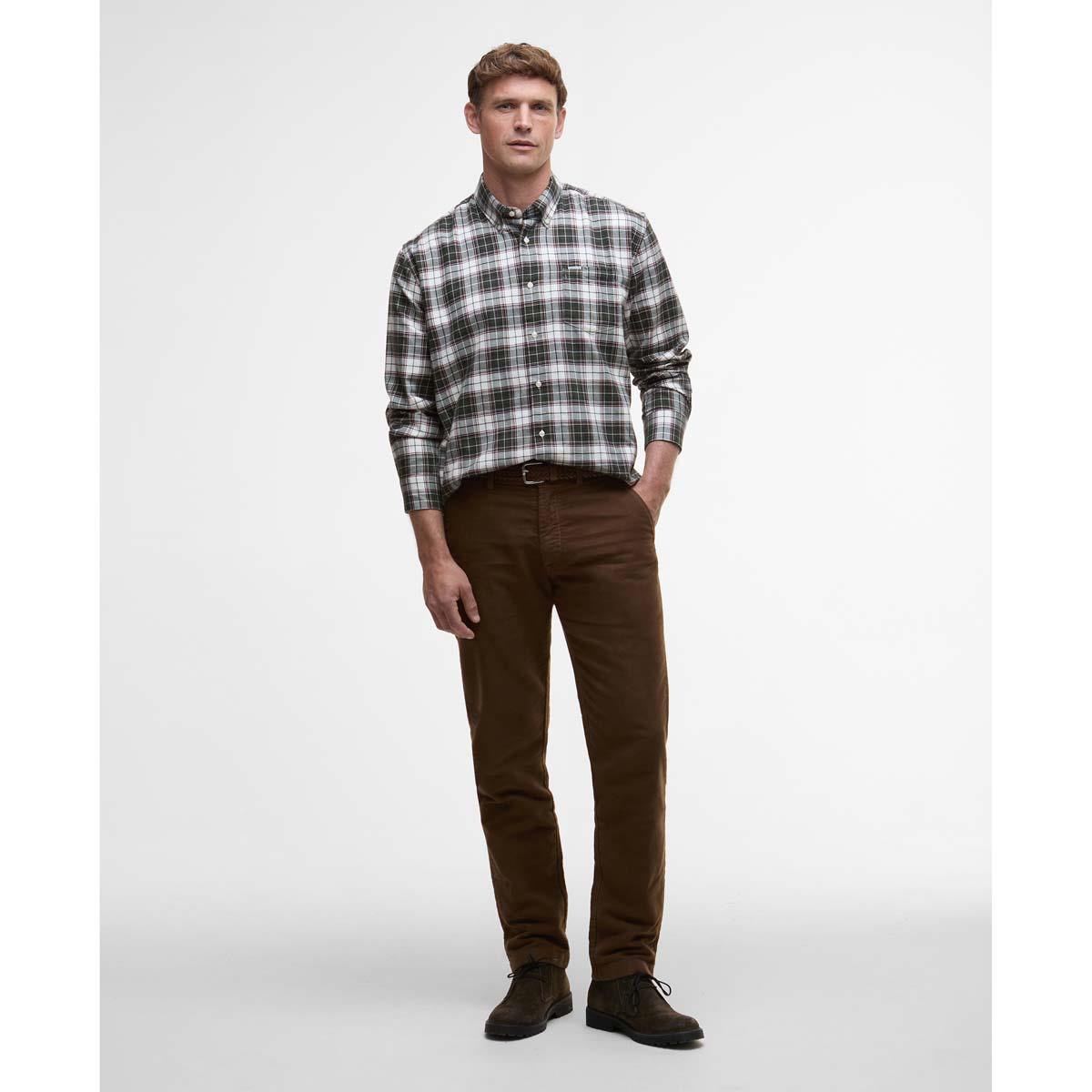 OLIVE Barbour Mens Telfield Regular Checked Shirt ON MODEL