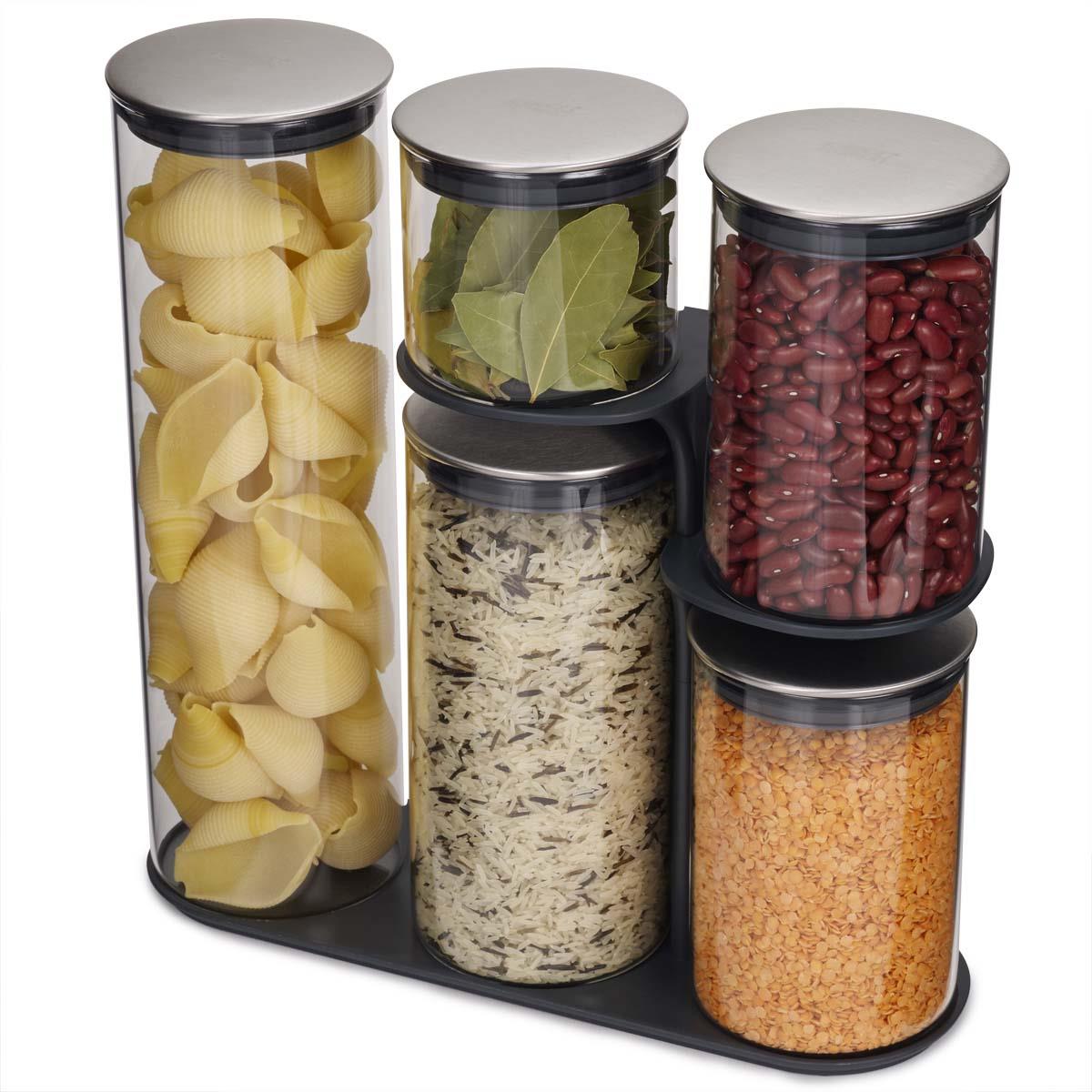 Dark Grey Joseph Joseph Podium 100 5-piece Glass Storage Jar Set FULL