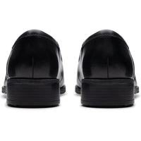 Black Leather Clarks Womens Havisham Edge Loafer Back