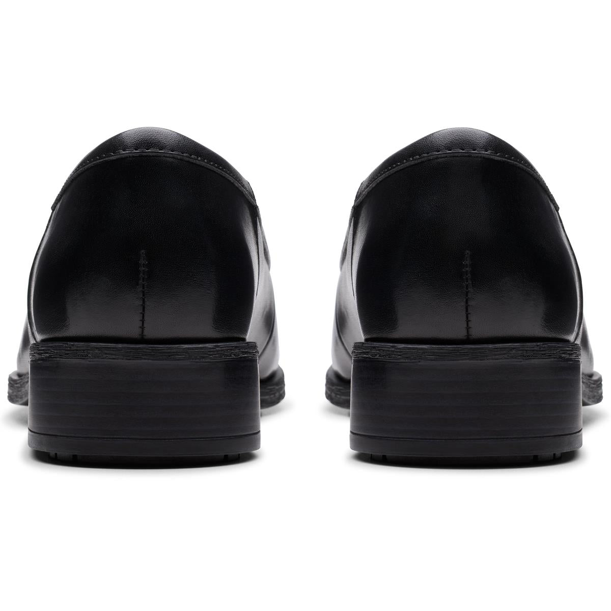 Black Leather Clarks Womens Havisham Edge Loafer Back
