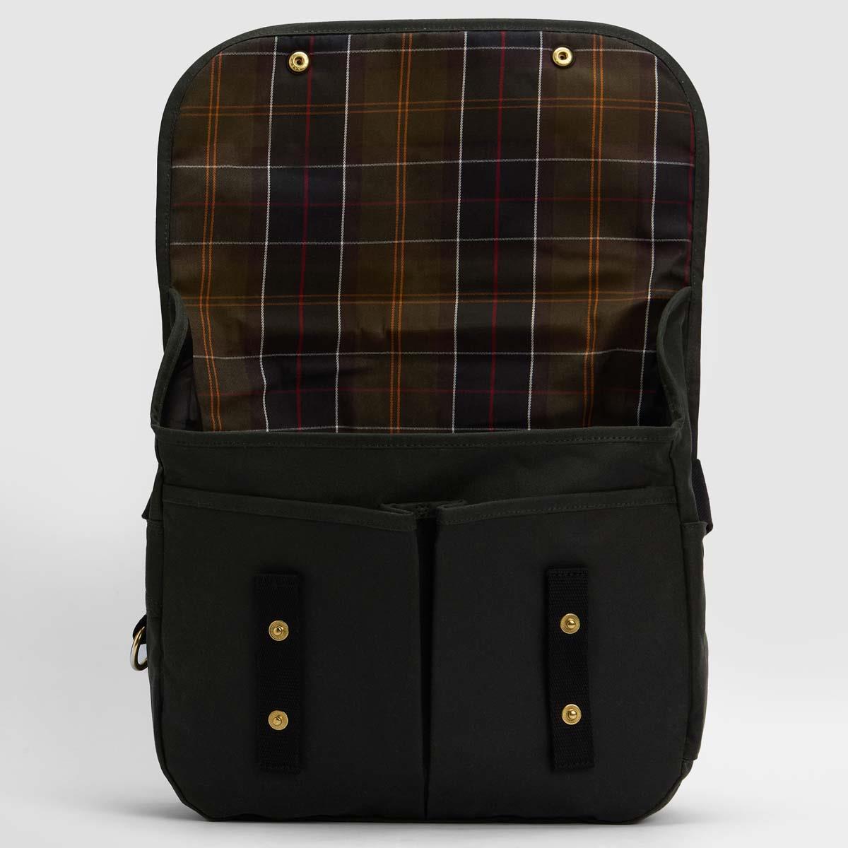 Sage Barbour Field Wax Riever Crossbody Bag Open
