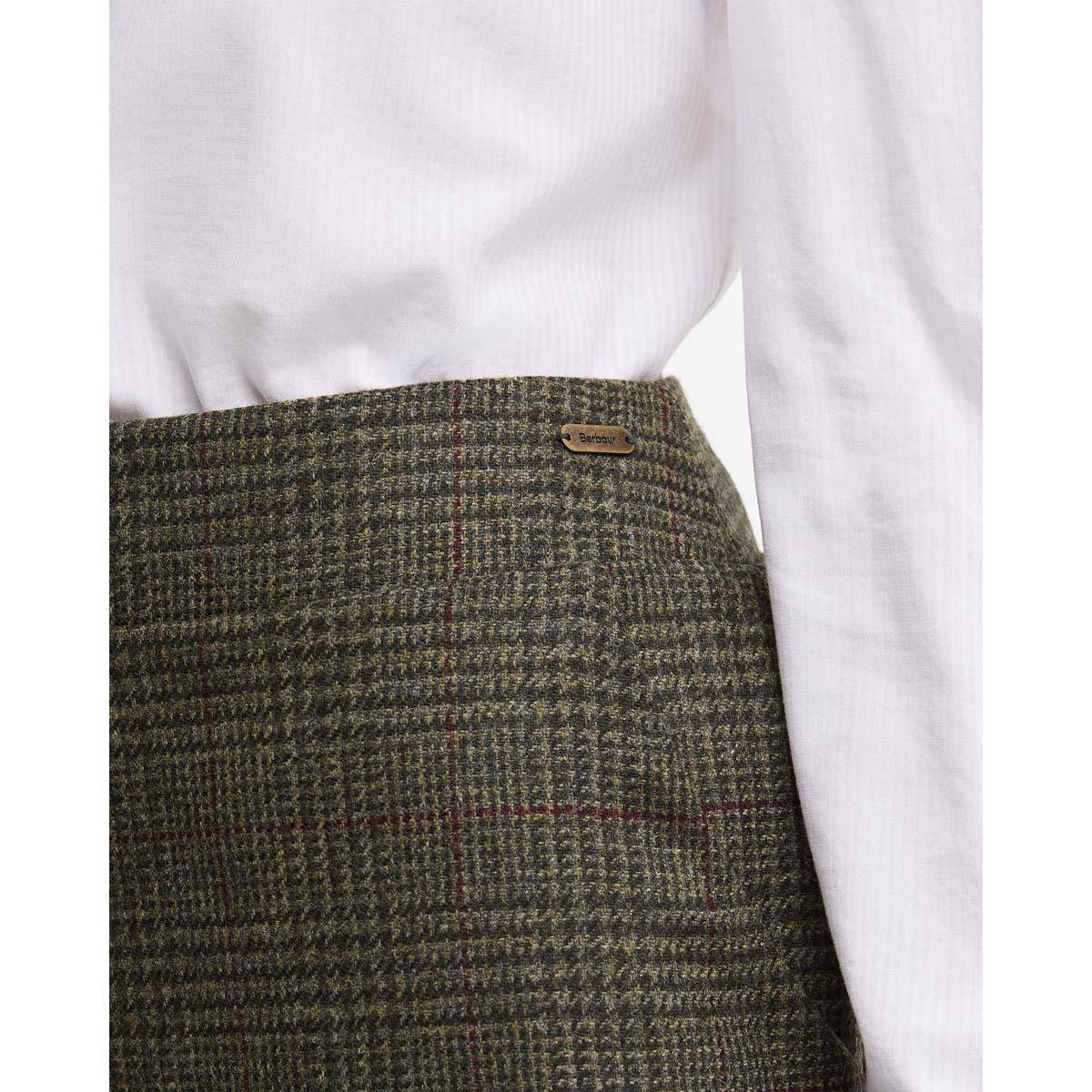 Olive Prince Of Wales Barbour Womens Browning Skirt WAIST