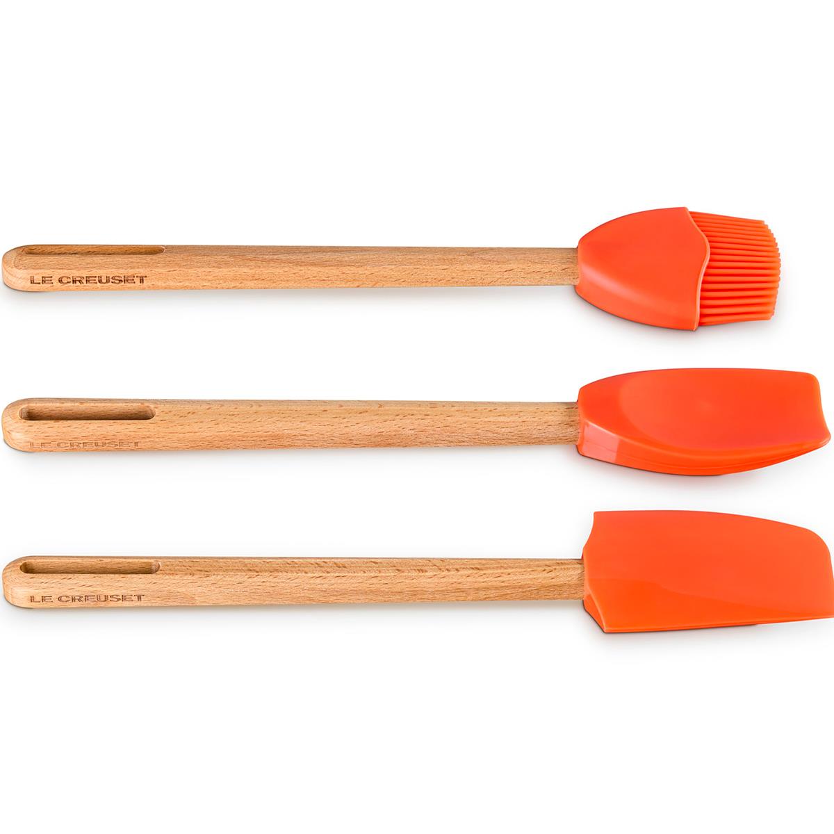 Le Creuset Signature Set of 3 Tools Medium Spatula, Large Spoon, Basting Brush