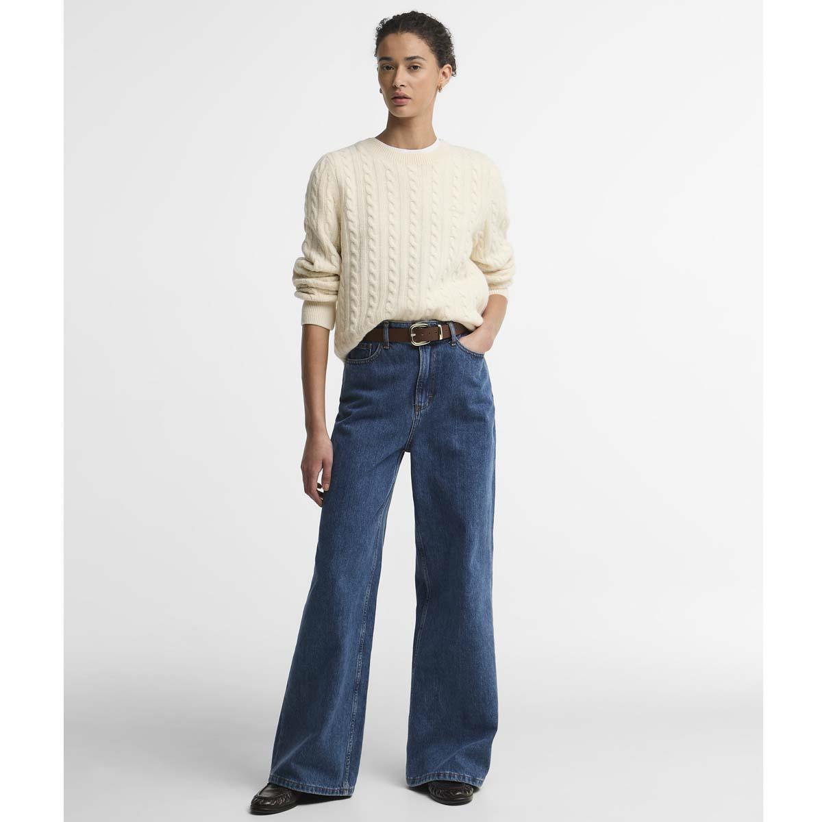Ecru Barbour Womens Ashdown Cable Knitted Jumper Model Shot