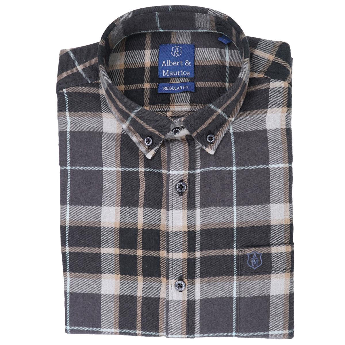 Albert and Maurice Mens Lugg Flannel Shirt Taupe Check