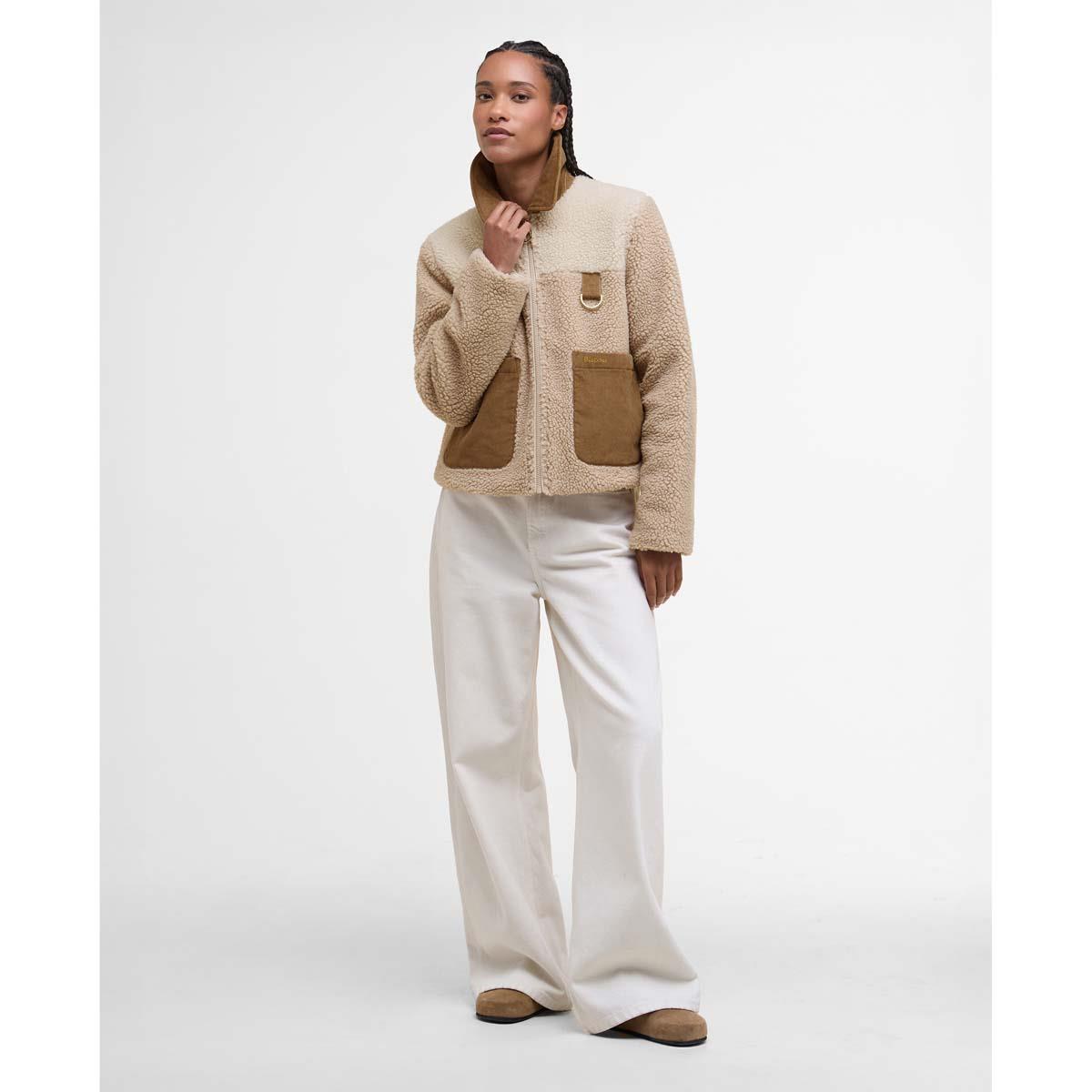 Natural/Ecru Barbour Womens Malena Fleece Jacket On Model