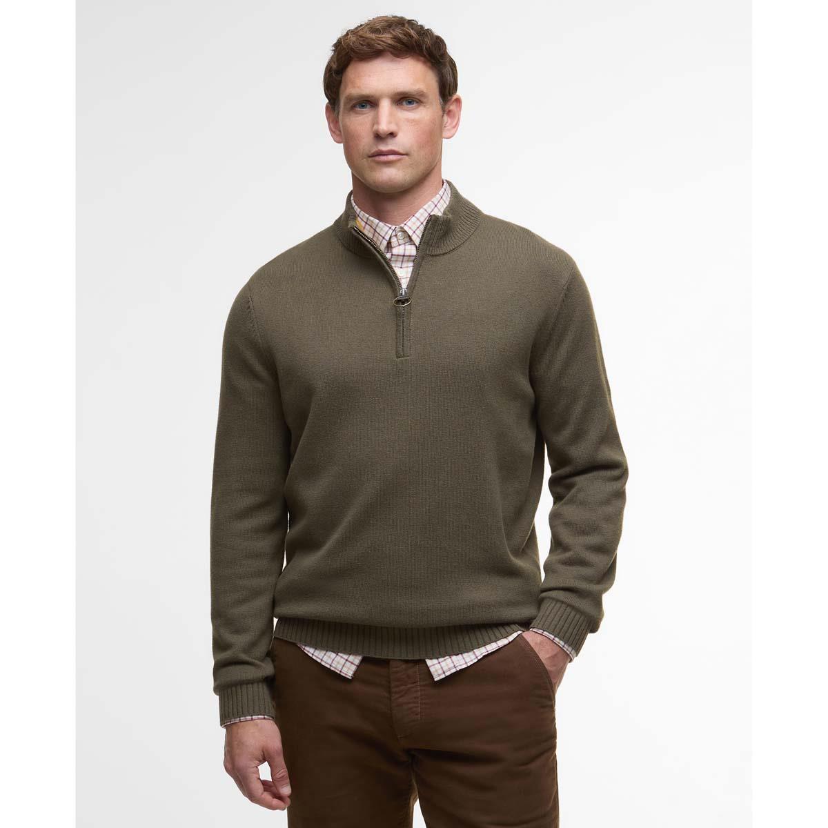 Olive Barbour Mens Kelson Half Zip Knitted Sweater Front