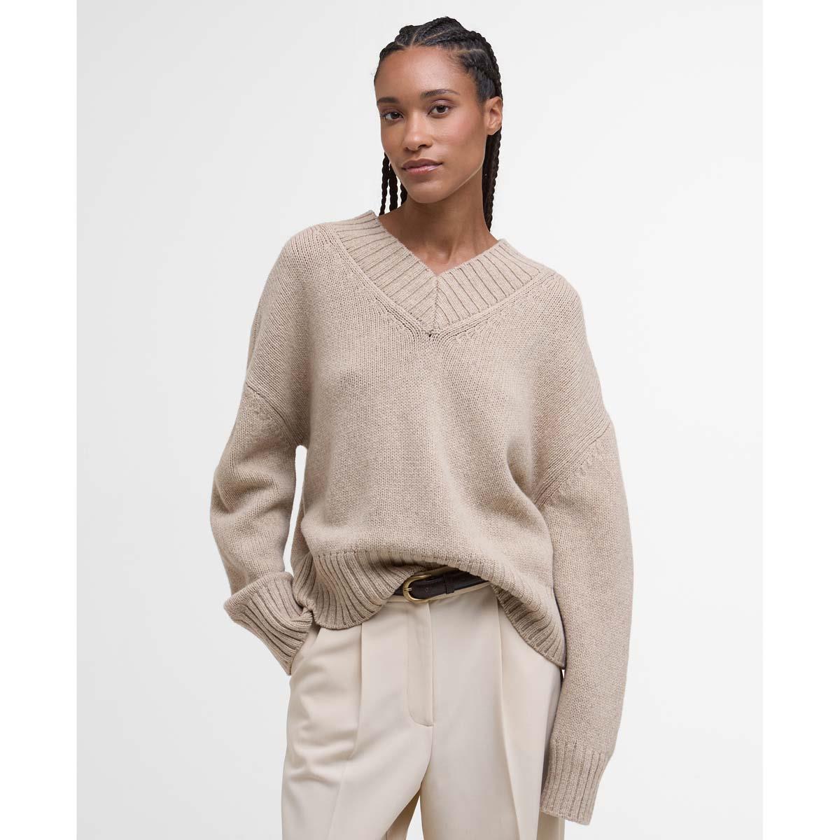 Oat Barbour Womens Antonia Knitted Jumper On Model