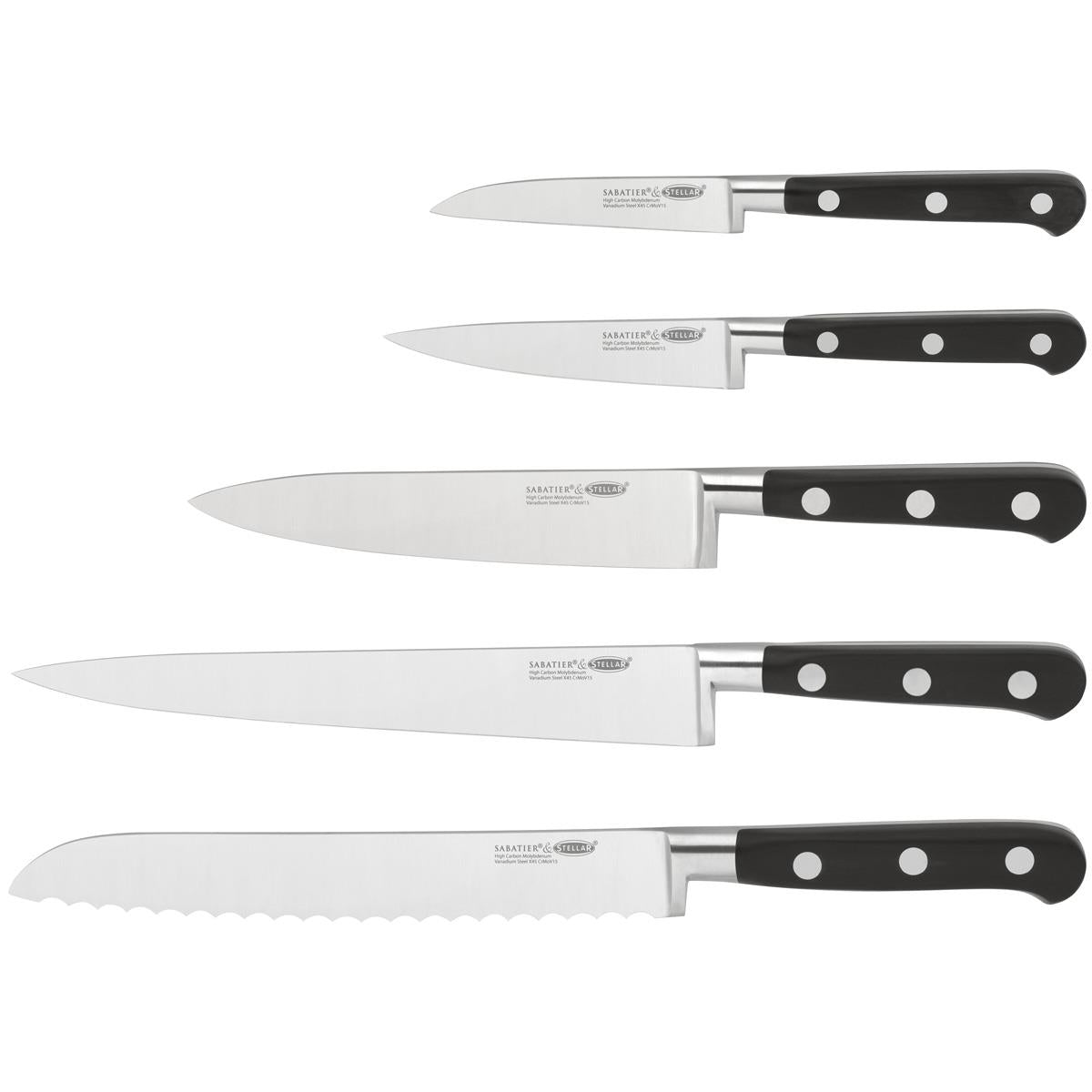 Stellar Sabatier IS 5 Piece Knife Block Set Black Knives