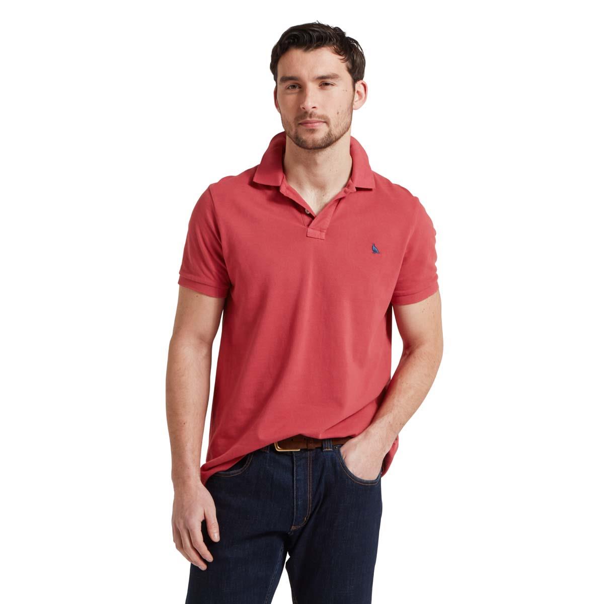 Slate Red Schoffel Mens St Ives Garment Dyed Jersey Polo Shirt FRONT