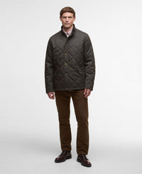 Dark Olive Barbour Mens Winter Shoveler Quilted Jacket On Model