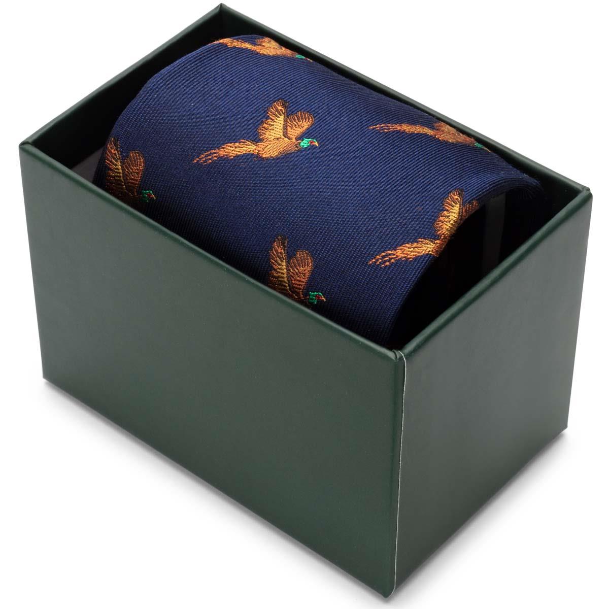 Hoggs Of Fife 100% Silk Woven Tie Pheasants Boxed