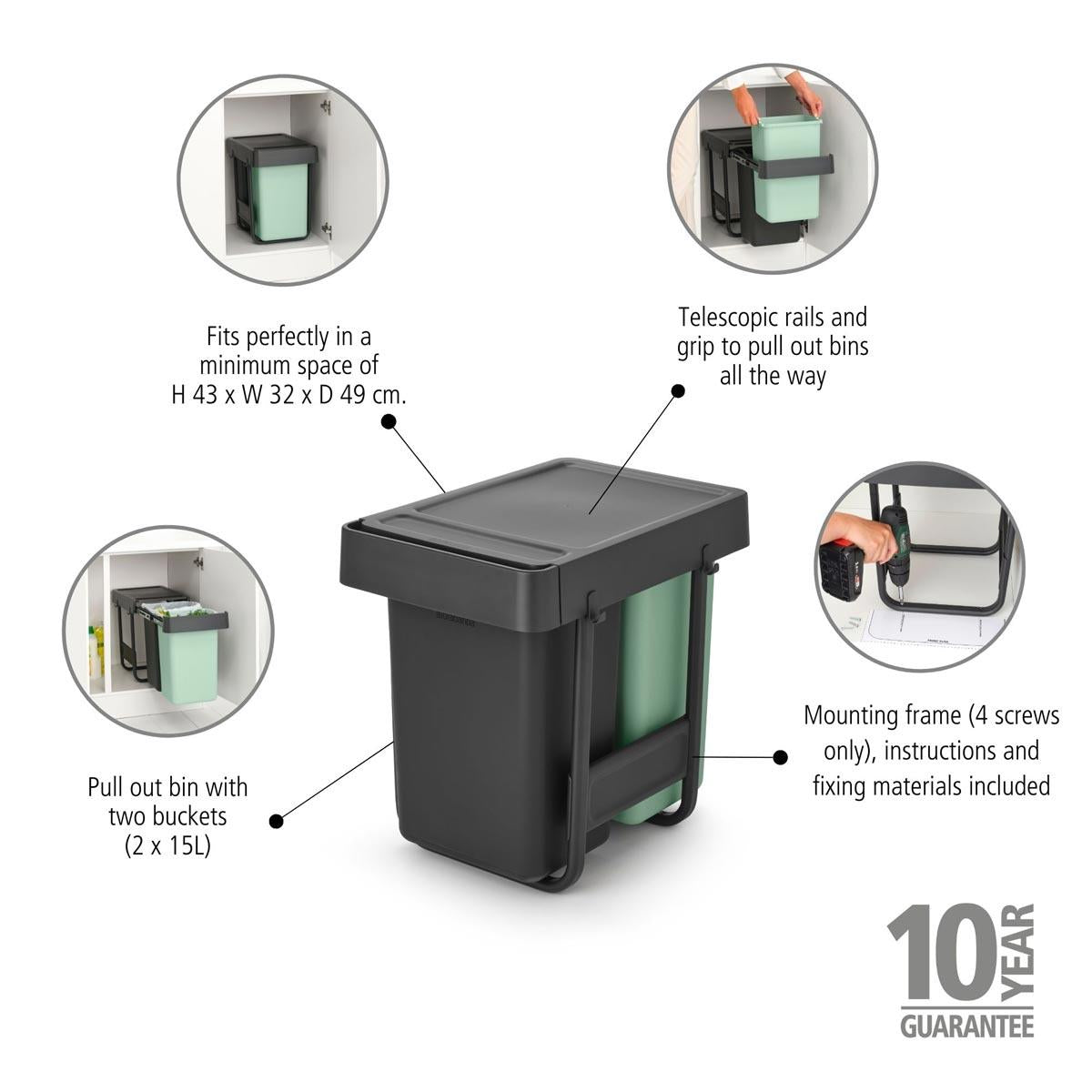 Brabantia Sort & Go Built-In Bin 2 x 15 Litre Details