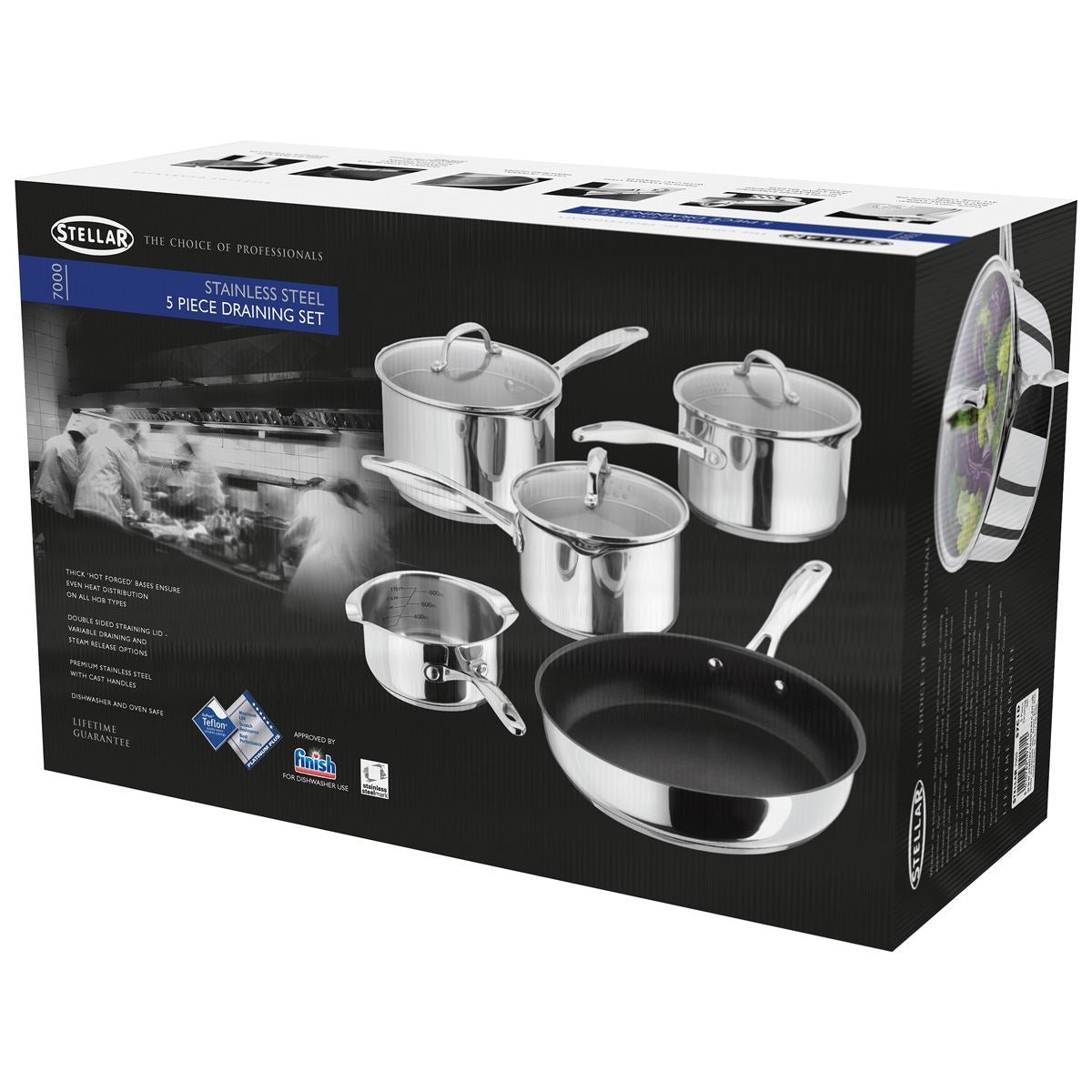 Stellar 7000 5 Piece Draining Saucepan Set S7C1D
