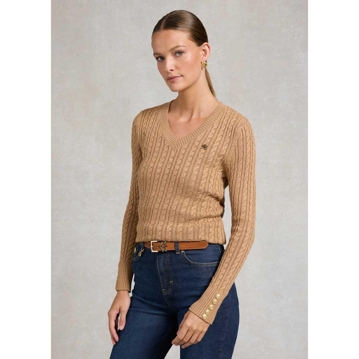 Holland Cooper Womens Seattle Cable V Neck Knit