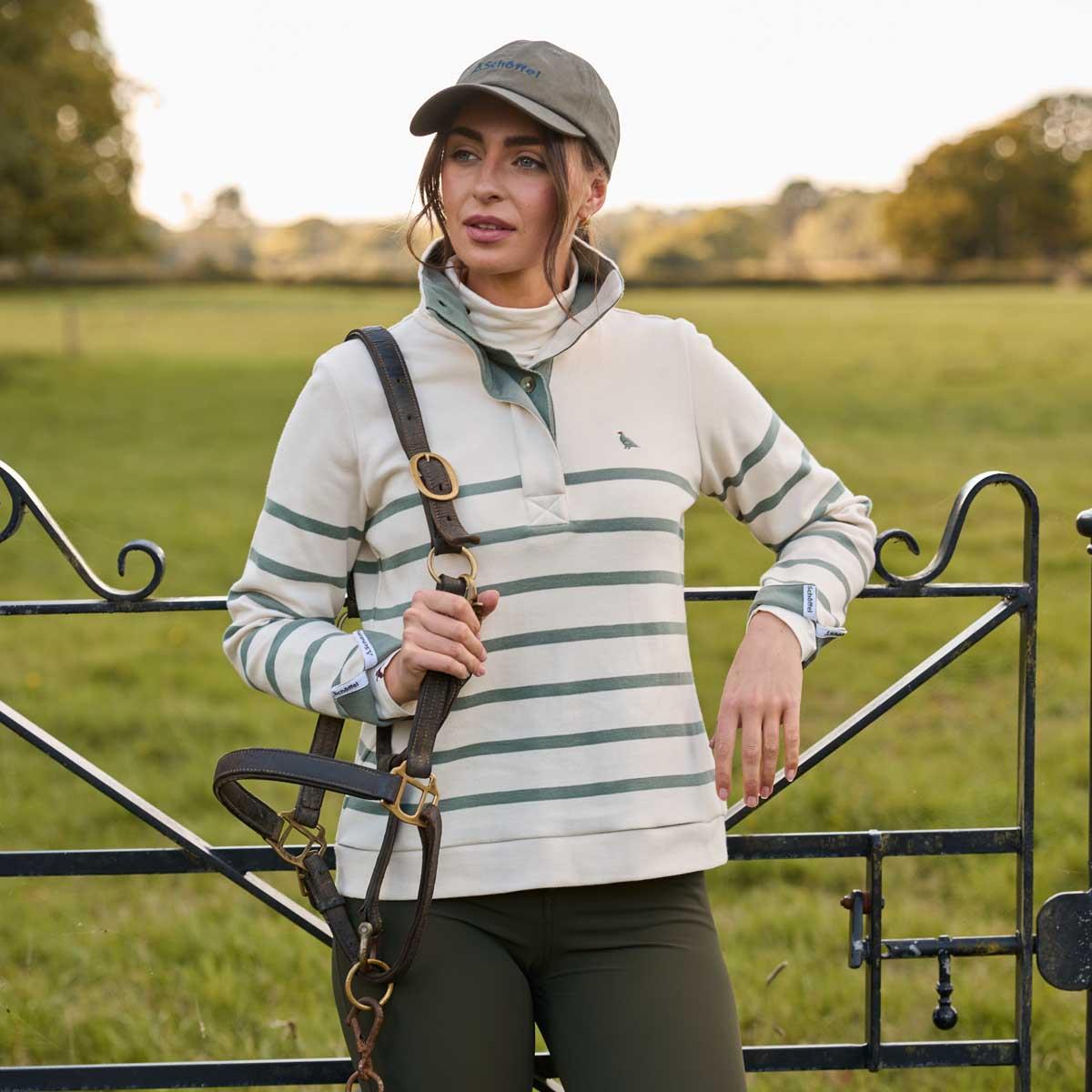 Pale Stone/Agave Green Stripe Schoffel Womens Sandown Sweatshirt Lifestyle