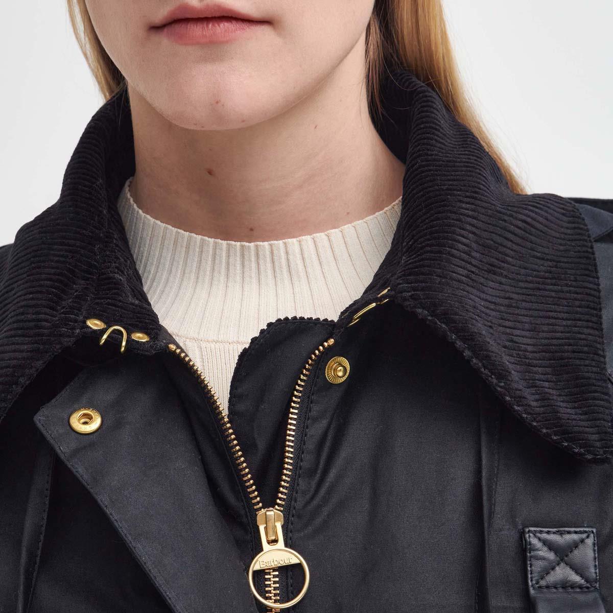 Black Classic Barbour Womens Reighton Wax Jacket zip