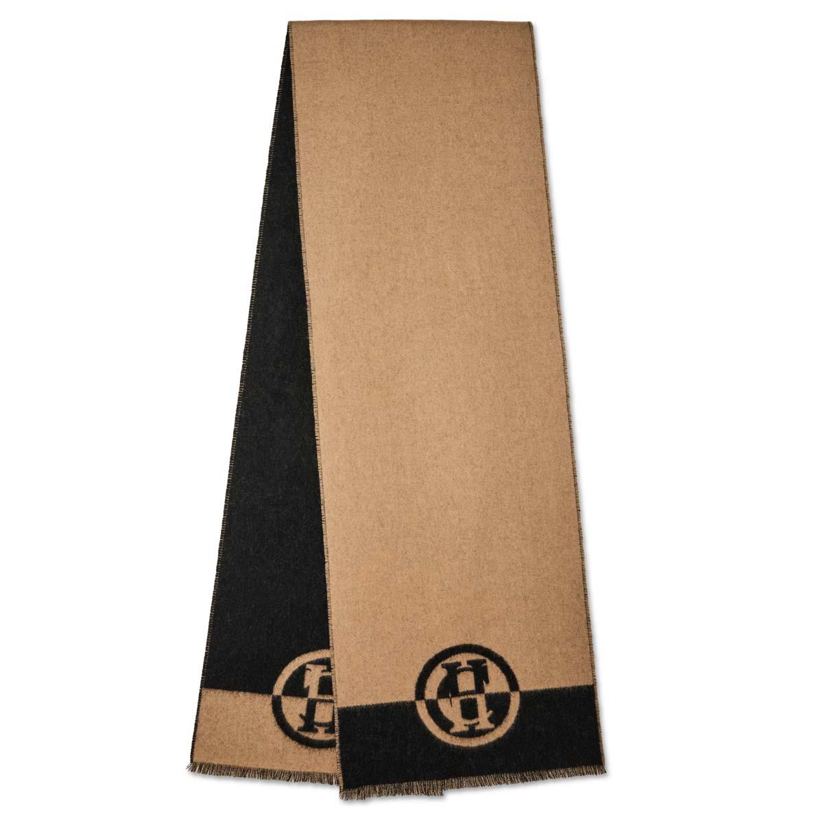 Camel Black Holland Cooper Womens Jacquard Scarf Flat