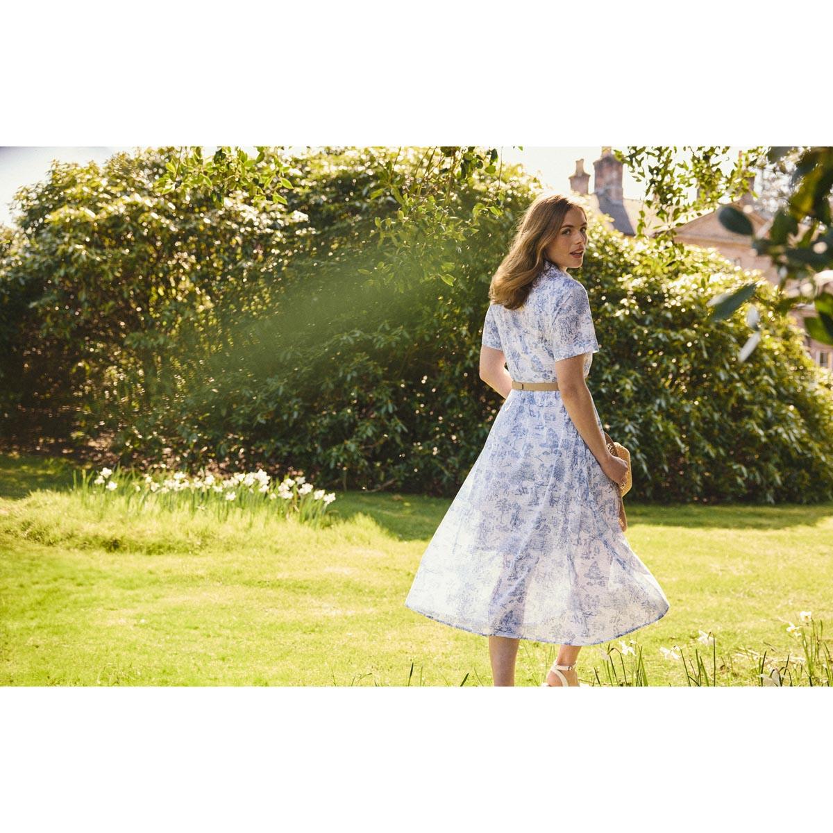 Ink Blue Print Barbour Womens Wisteria Midi Dress Lifestyle 3