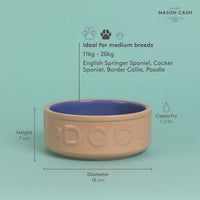 Mason Cash Cane and Blue Lettered Dog Bowl 18cm INFO2