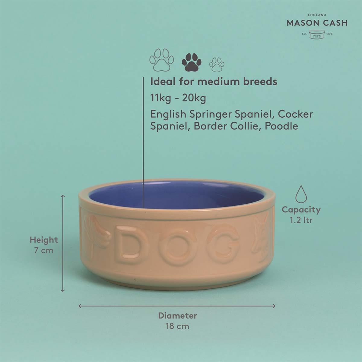 Mason Cash Cane and Blue Lettered Dog Bowl 18cm INFO2