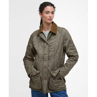 Military Brown Barbour Womens Beadnell Polarquilt Jacket On Model