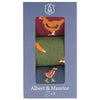 Albert and Maurice Mens Socks Gift Set Pack Of 3 Red Chicken/Green Fox/Blue Pheasant