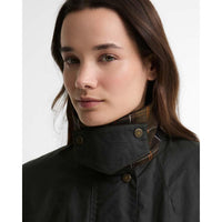 Sage/Classic Barbour Womens Modern Border Wax Jacket Storm Flap