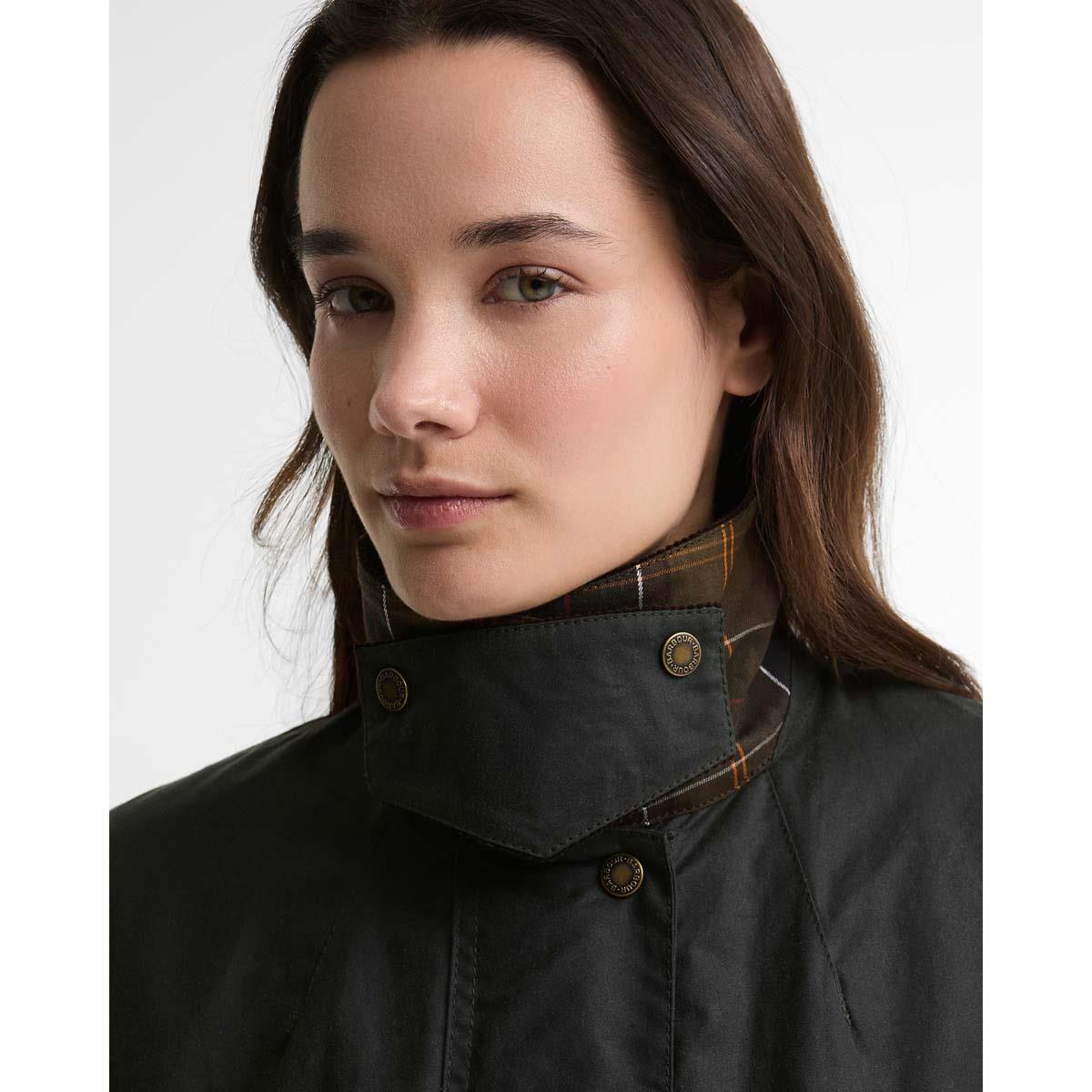 Sage/Classic Barbour Womens Modern Border Wax Jacket Storm Flap