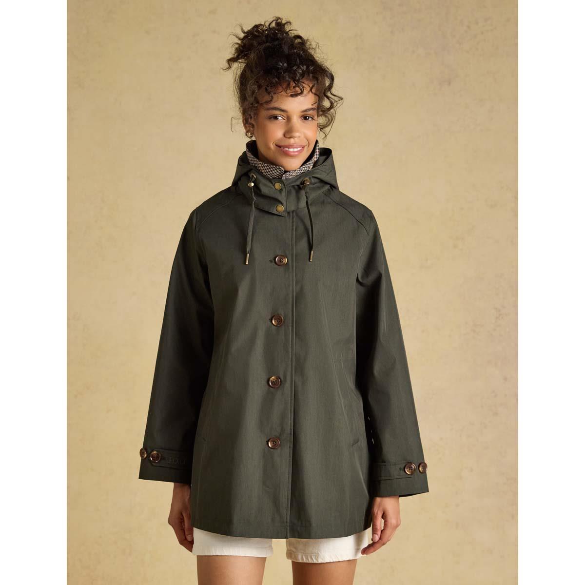 Khaki Green Joules Women's Rainmore Waterproof Coat Fastened