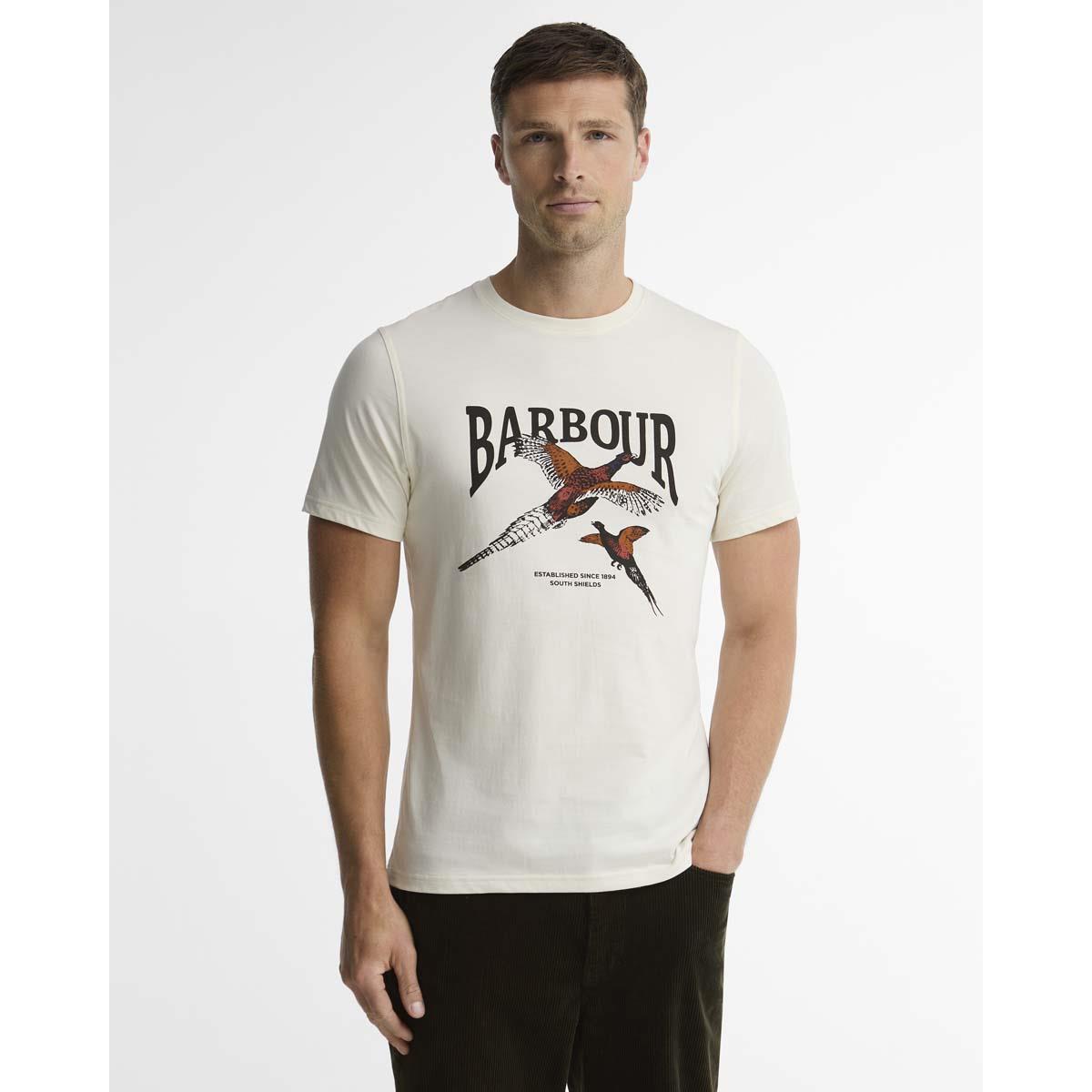 Whisper White Barbour Mens Pheasant Graphic Tailored T-Shirt FRONT