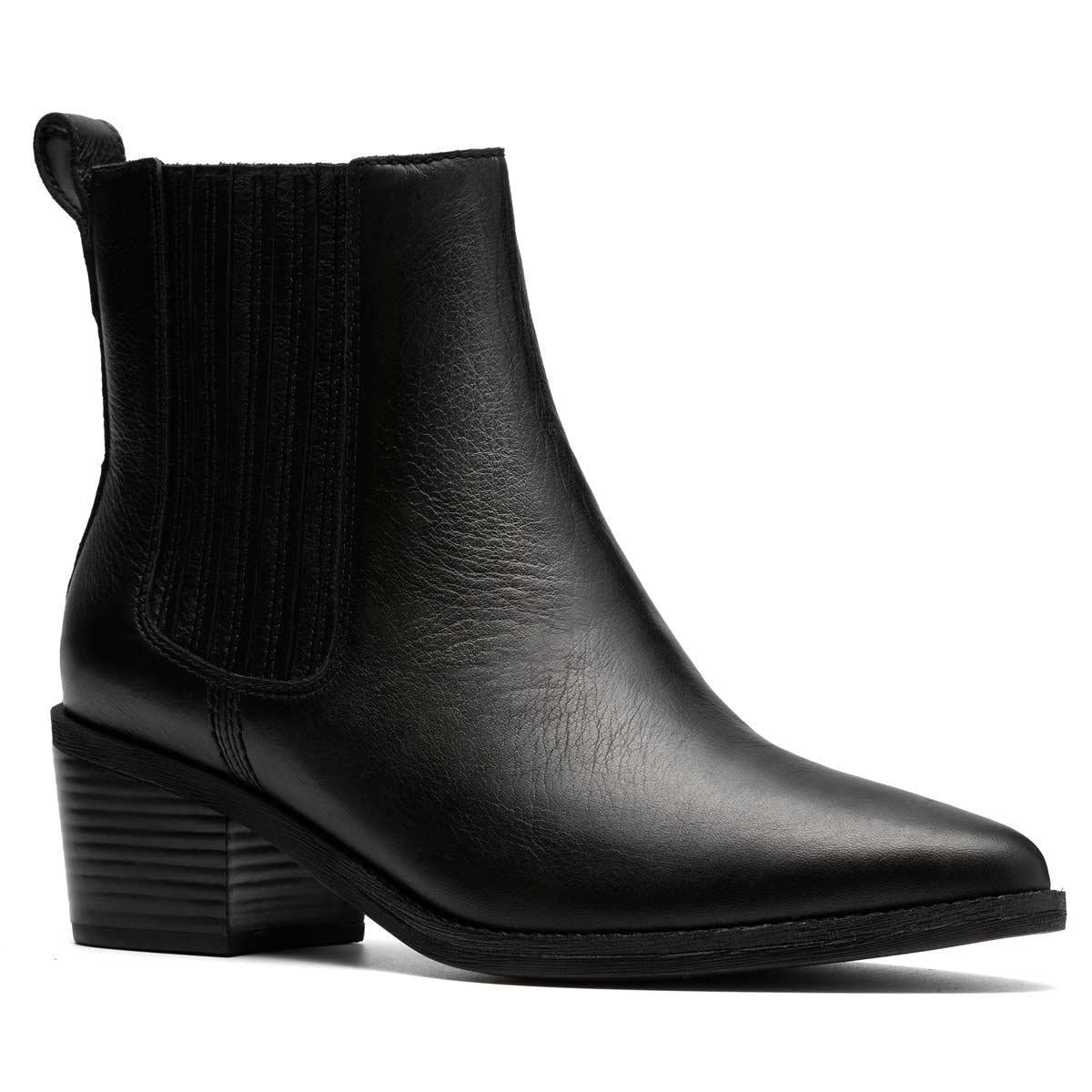 Black Leather Clarks Womens Morzine Top Chelsea Boots