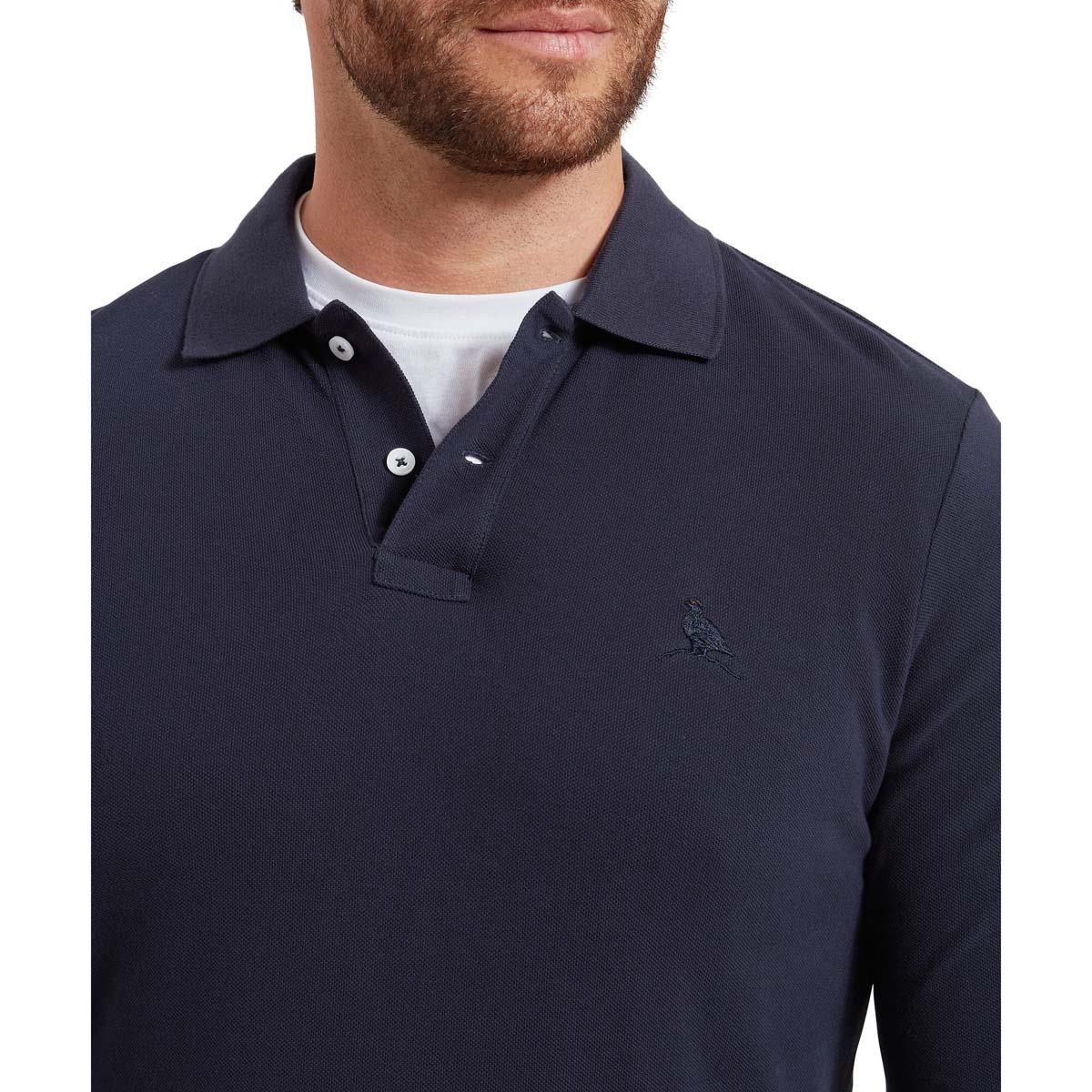 Navy Schoffel Mens St Ives Long Sleeve Polo Shirt COLLAR
