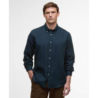 Navy Barbour Mens Tamish Regular Herringbone Shirt ON Model