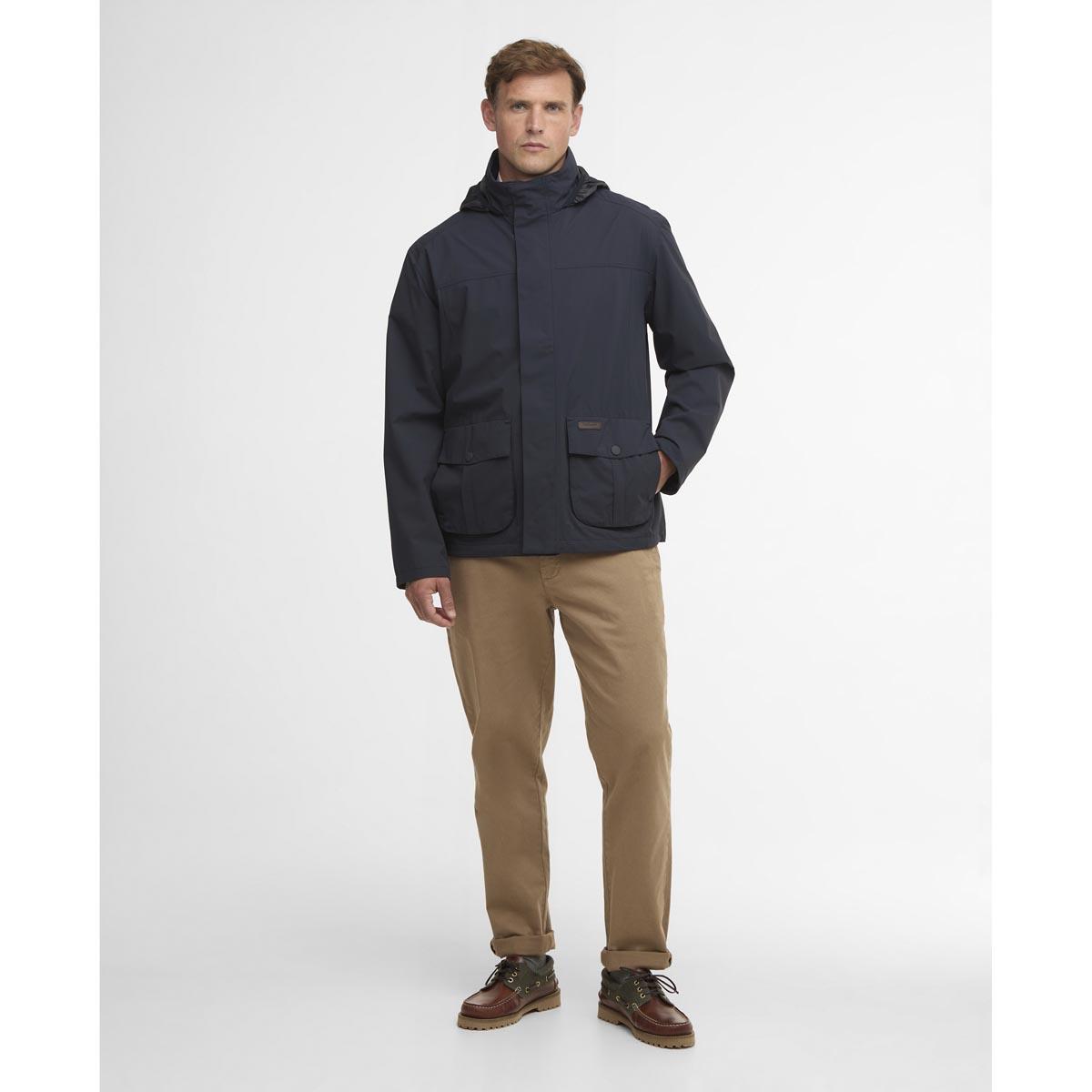 Navy Barbour Mens Sander Waterproof Jacket SS26 On Model