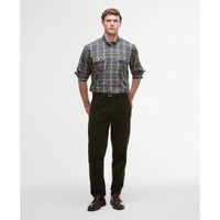 Olive Barbour Mens Saldon Thermo Weave Regular Checked Shirt On Model