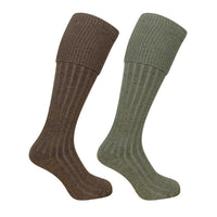 Lovat Marl/Oatmeal Hoggs Of Fife Mens 1902 Plain Turnover Top Stockings Twin Pack