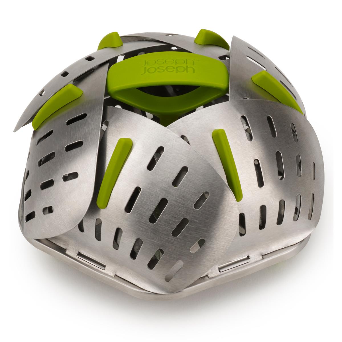 Green Joseph Joseph Steel Bloom Folding Steamer Basket CLOSED