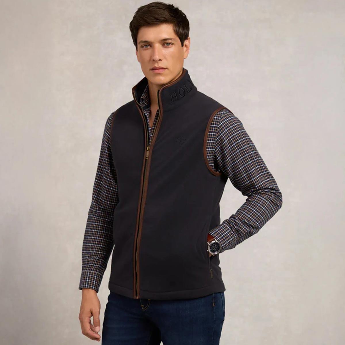 Navy Holland Cooper Mens Country Fleece Gilet On Model
