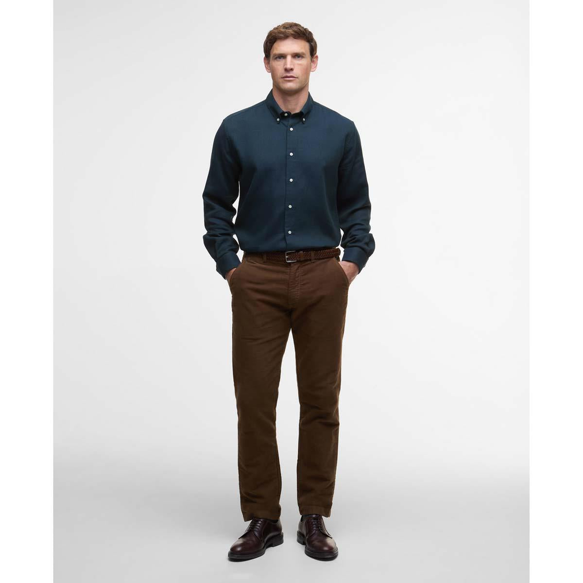 Navy Barbour Mens Tamish Regular Herringbone Shirt Front
