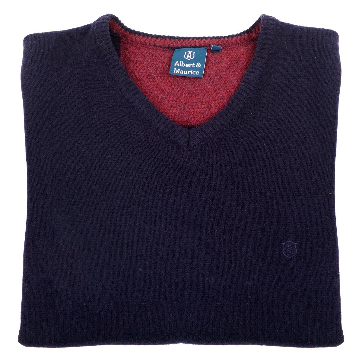 Navy Albert and Maurice Mens Eastnor 100% Lambswool V Neck Jumper Navy