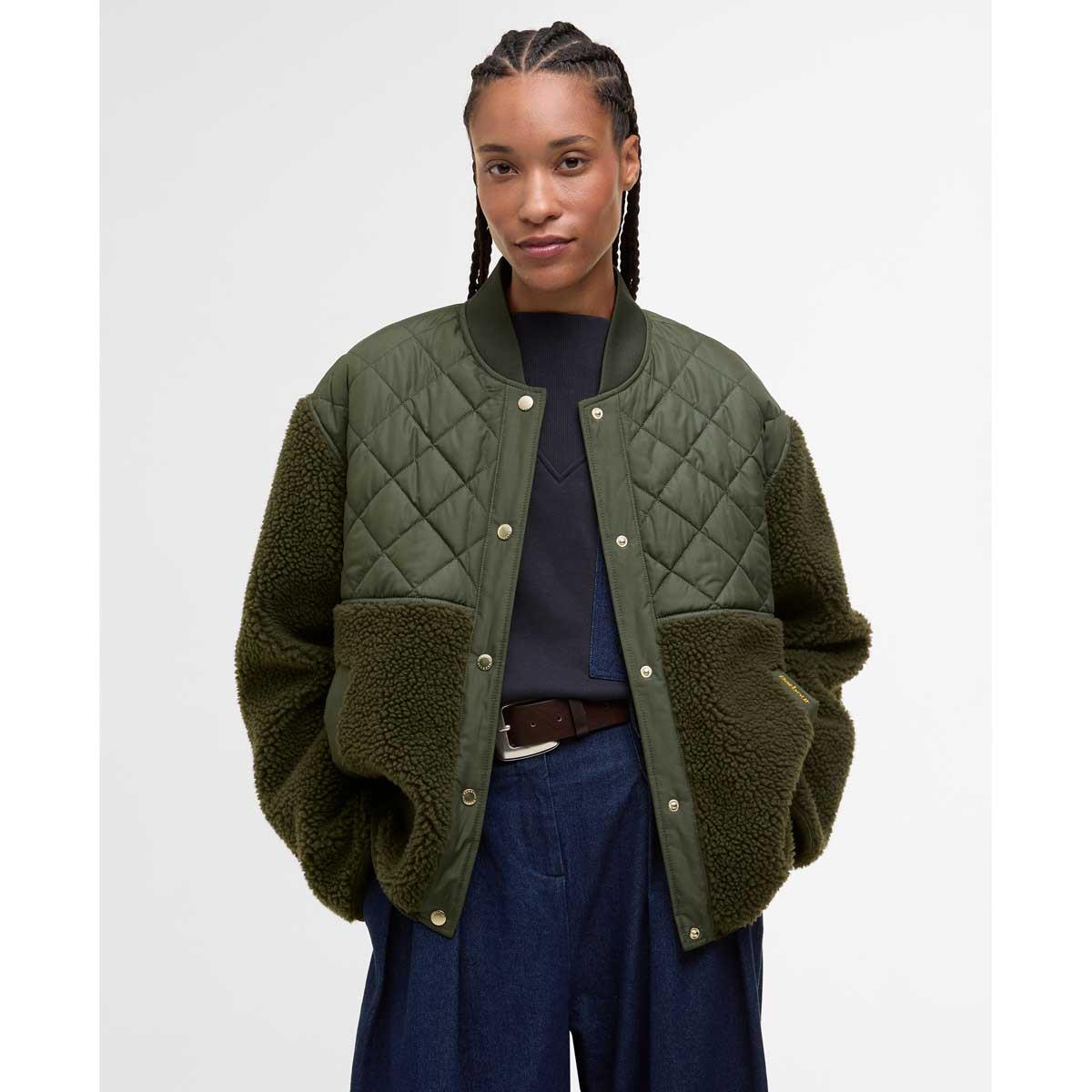 Olive Barbour Womens Weatherby Fleece Jacket Front