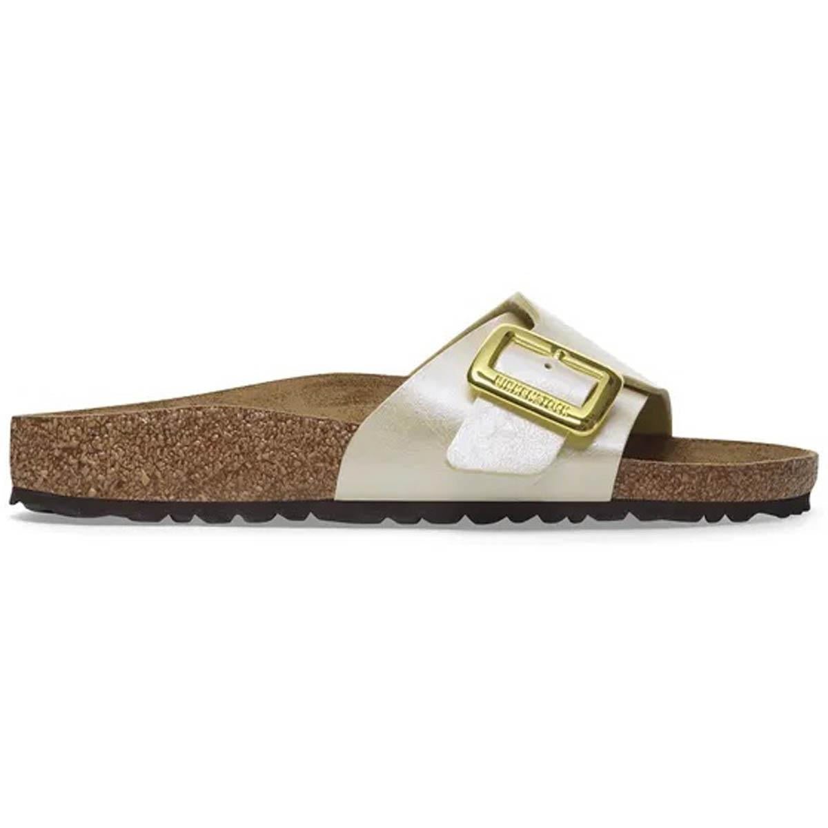 Graceful Pearl White Birkenstock Catalina Cushion Buckle Birko-Flor Sandals Side