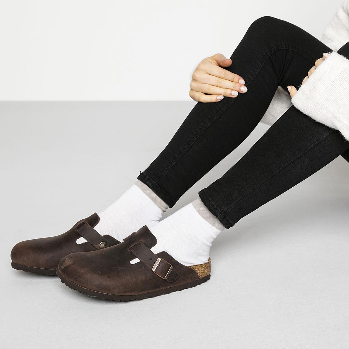 Birkenstock Boston Oiled Leather Clogs Seated Model