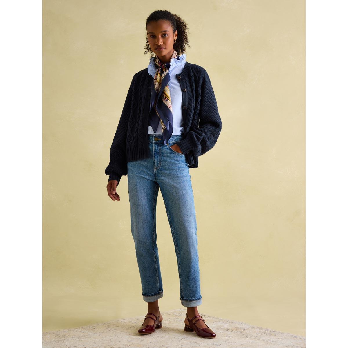 Navy Joules Womens Rafferty Cable Knit Cardigan Lifestyle