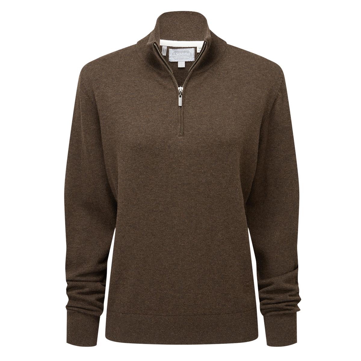 Schoffel Womens Polperro Pima 1/4 Zip Jumper Chocolate
