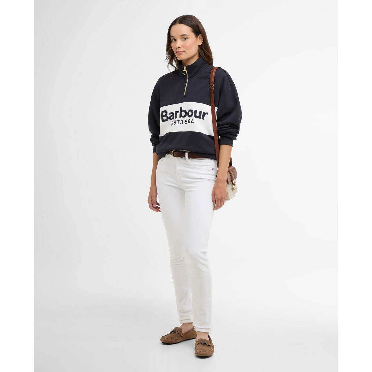 Dark Navy Barbour Womens Zaria Half Zip Sweatshirt on model