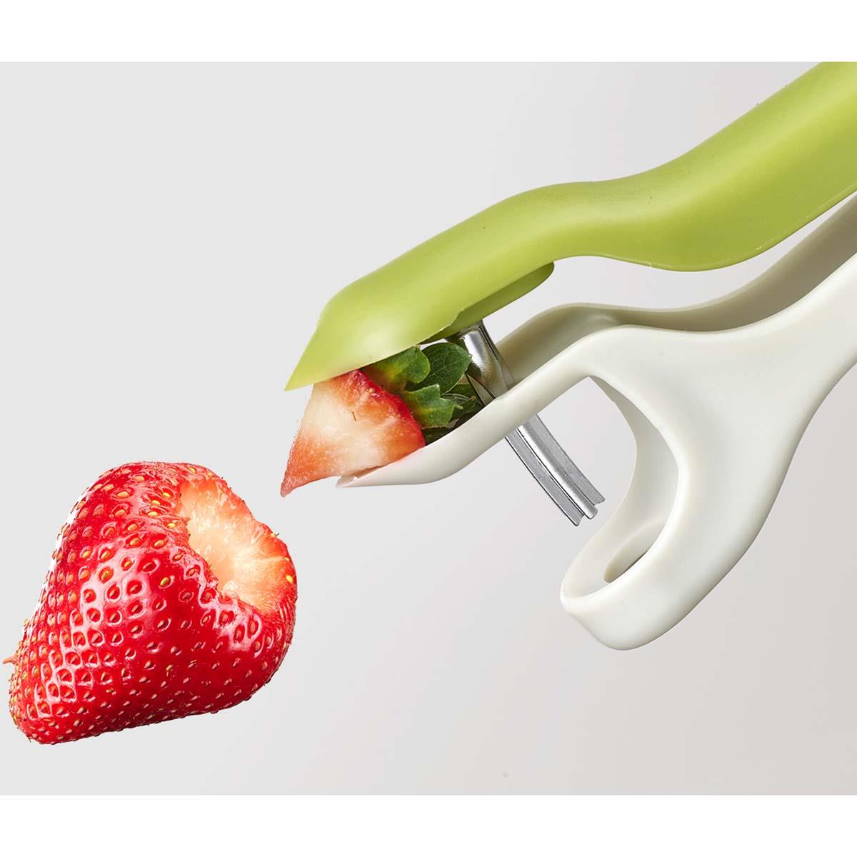 Joseph Joseph Tweezy 2-in-1 Pitter and Huller In Use