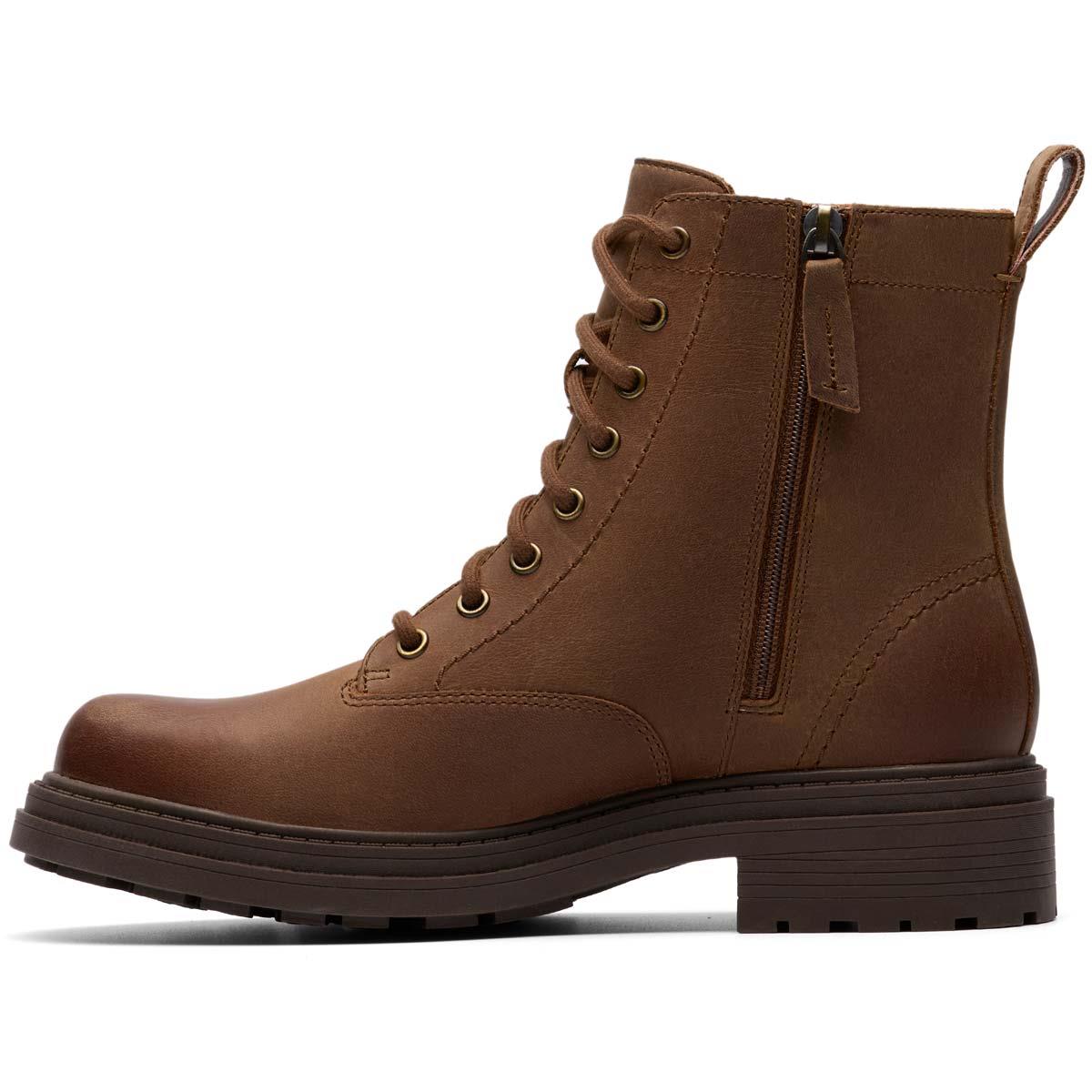 Walnut Leather Clarks Womens Orinoco3 Style Lace-Up Boots Side Zip