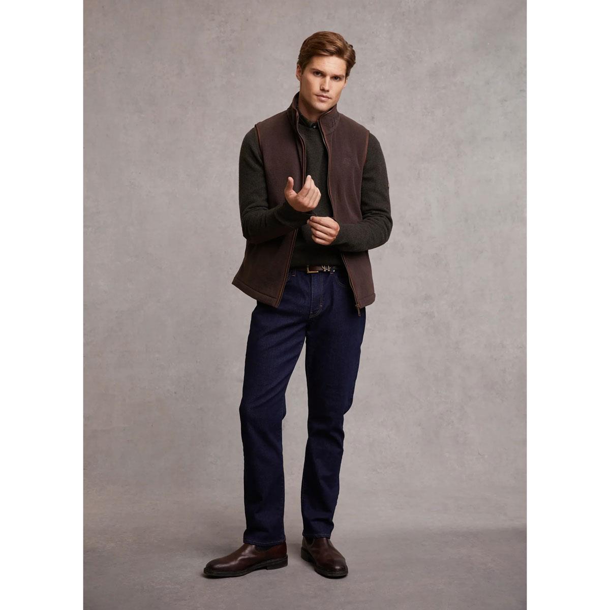 Chocolate Holland Cooper Mens Country Fleece Gilet On Model